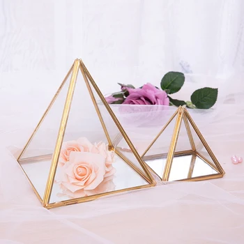 Stiklo Papuošalų Dėžutė Aukso Geometrinis Dekoratyvinės Dėžutės Geometrinis Stiklo Piramidės Žiedas Laikikliai Vestuvių, Gimtadienio Dovana