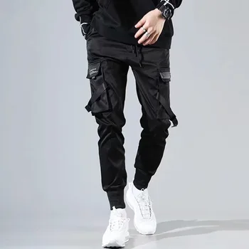 Vyrai Krovinių Kelnės Juostelės Haremas Poilsiu Streetwear 2021 Hip-Hop Atsitiktinis Kišenės Track Pants Vyriškos Harajuku Mados Kelnės