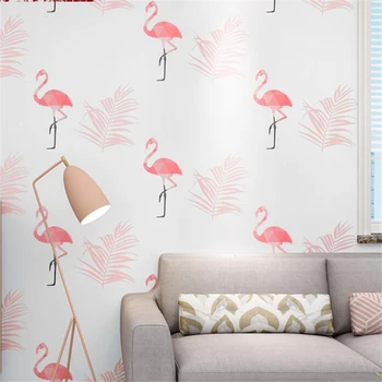 wellyu Šiaurės stiliaus flamingo tapetai ins grynųjų raudona live asmenybės sienos popieriaus kūrybinė moteriškų drabužių parduotuvė, mergina tapetai