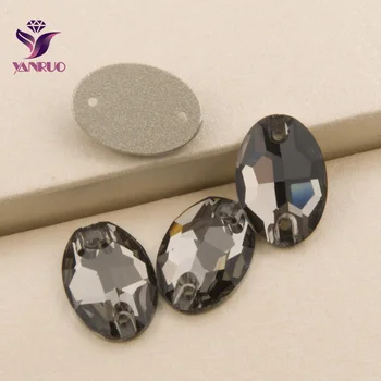 YANRUO 3210 Ovalo Black Diamond Siūti ant Akmenų Vestuvių Cirkonio Pilka Stiklo Kristalų Siuvimo Flatback Dekoruoti Drabužiai