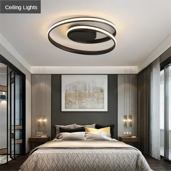 Šiuolaikinės Lubų Lempa Žiedų LED Šviestuvai, Apšvietimo, Miegamojo Kambarį Balta Juoda Kava Šviesos Šviestuvas, Šviestuvai AC90-260V