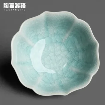 Žalias rūdos žydros spalvos jūros vandens ledo gėlių glazūra žiedlapių asmens arbatos puodelio šiurkščiai rankų darbo keramikos asmenybės kung fu gėrimo taurė